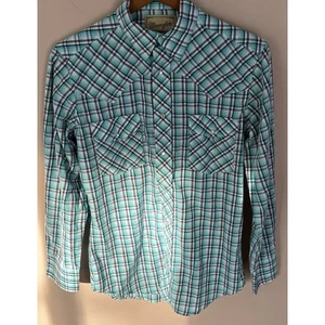 Wrangler Western türkis kariertes Hemd Small Langarm Perlen Druckknöpfe - Bild 1 von 4