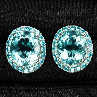 Stunning Crystal Blue Aquamarine 9.52Ct 925 Sterling Silver Handmade Earrings - Image 1 of 4