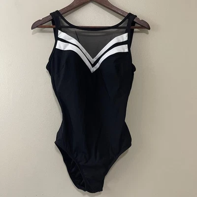 Longitude Swimsuit Womens Size 10 Black White One Piece Mesh Slimming Shaping - Image 1 of 4