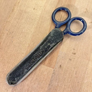 Vintage Ja-Son Steel Scissors, Blue Rubber Coated Handle, w Leather Case, 5” - Picture 1 of 8