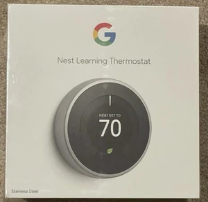 GOOGLE NEST Learning THERMOSTAT - STAINLESS STEEL - A0013 T3007ES *NEW SEALED* - Picture 1 of 3