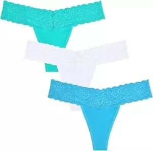3 Pack Lace Thongs for Women Thong Underwear Women Lace Panties Thin T Back Sz M - Picture 1 of 6