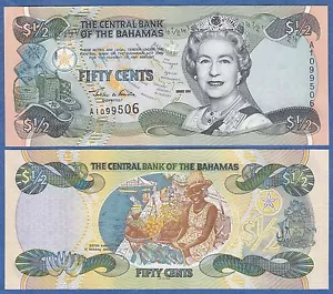 Bahamas 1/2 Dollar P 68 2001 UNC (Half) Queen Elizabeth II - Picture 1 of 1
