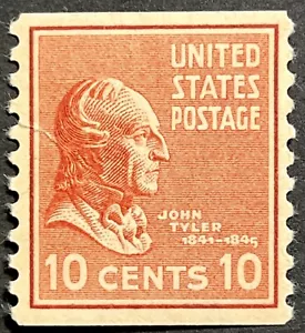 US Presidential Series, Scott #847, 10c John Tyler Coil, MNH, F-VF w/Small Tear - Picture 1 of 3