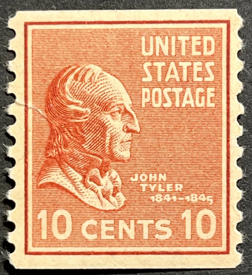 US Presidential Series, Scott #847, 10c John Tyler Coil, MNH, F-VF w/Small Tear - Image 1 of 3