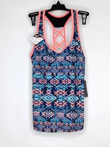 NWT ZeroXposur Swim Top Color Blue/Orange Wide Straps Built In Bra Cross Back  - Picture 1 of 2