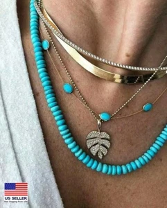 Women Jewelry Necklace Layered Crystal Snake Bone Soft Clay Leaves Pendant 1413 - Picture 1 of 5