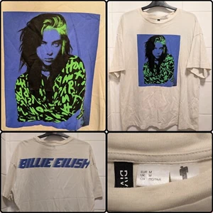 H&M x Billie Eilish Portrait Iconic Green OVERSIZED PRINTED MEDIUM Beige T-SHIRT - Picture 1 of 7