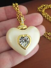 Joan Rivers Regal Puffy Pearly Heart Crystal Pendant 28" Gold Tn Chain Necklace