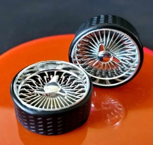 HOPPIN HYDROS 1/24-1/18 SUPER SPOKES SMOOTH 3 Prong Cap LOWRIDER Rim Tire Chrome - Picture 1 of 6