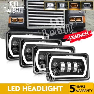 4x 4x6" LED Headlights Halo DRL For Freightliner FLD120 1988-2010 FLD112 Classic - Picture 1 of 15