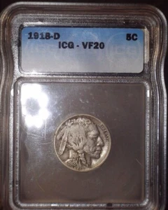 1918-D Buffalo Nickel, ICG VF20, Tough Date, Issue Free - Picture 1 of 2