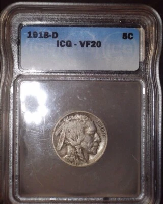 1918-D Buffalo Nickel, ICG VF20, Tough Date, Issue Free - Image 1 of 2