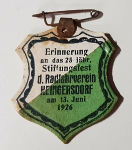 Altes Abzeichen Heingersdorf 1926 Radfahr Verein 25. jähr. Stiftungsfest Pappe - Bild 1 von 5