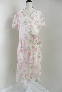 JBS Tea Dress Womens 16 Romantic Fairy Chiffon Floral Ruched Elegant Feminine - Picture 1 of 10