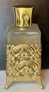 Vintage Perfume Bottle West Germany Frosted Glass Footed Brass Holder 5"  - Picture 1 of 7