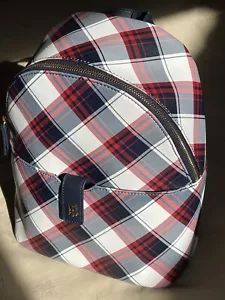 New Tommy Hilfiger Check Backpack Red And Blue Bag - Picture 1 of 16