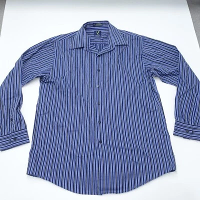 Van Heusen Shirt Men's XL Navy Blue Striped Cotton Long Sleeve Modern Fit Button - Image 1 of 4