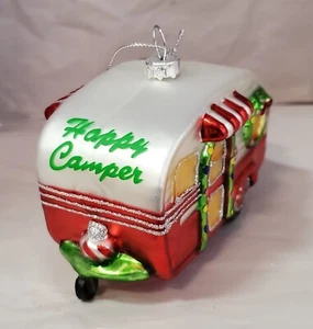 Hobby Lobby Vetro Soffiato 2022 Decorazione Albero di Natale: Rosso e Bianco "Happy Camper" - Foto 1 di 6