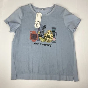 Embroidered Art Pottery Front T Shirt Sz L Light Blue Short Sleeve Han Di Ya New - Picture 1 of 9