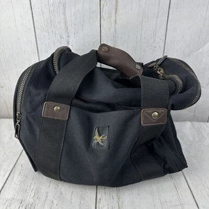 Vintage Eddie Bauer Carry On Duffel Gym Bag Luggage Black Canvas w/ Leather Trim - Picture 1 of 9