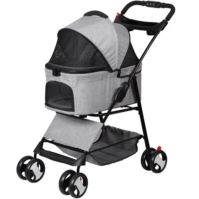 Folding Pet Stroller for Small Medium Dogs Cats with Detachable Carrier Gray - Image 1 of 4
