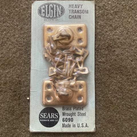 Vintage Metal Brass Transom Window Chain Elgin Sears USA Cover