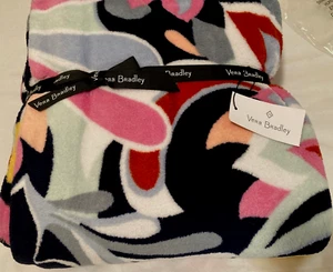 Vera Bradley New in Bag Throw Blanket Pink Navy White Mod Paisley Design 80"x50" - Picture 1 of 11