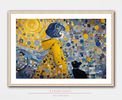 Coraline Art Print Wall Home Decor Poster Minimalist Cat Gustav Klimt Style Cute