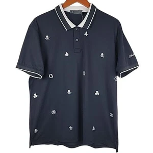 Camisa polo de golf G/FORE para hombre grande negra blanca bordada con logotipo de calaveras - Imagen 1 de 12