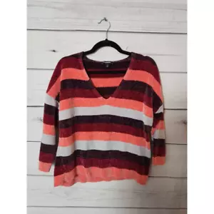 Express Womens Pullover Sweater Multicolor Stripe 3/4 Sleeve V Neck M - Picture 1 of 6