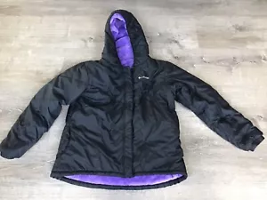 Columbia Youth Girls Reversible Puffer Fleece Jacket Size XL 18/20 Black Purple - Picture 1 of 12