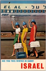 1960s EL AL AIRLINES Adv. Postcard "See You This Winter in Sunny ISRAEL" /Unused - Picture 1 of 2