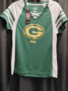 Green Bay Packers NFL Fan Fashion Bling JERSEY/Shirt  by MAJESTIC  Women's M - Picture 1 of 5