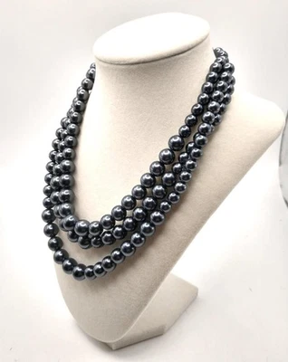 Темно-серый искусственный жемчуг бисером тройной бусы ожерелье - Изображение 1 из 3