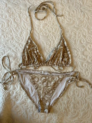 Diane Von Fuestenberg DVF Bikini set Top Large Bottom Small Gold And White  - Image 1 of 4