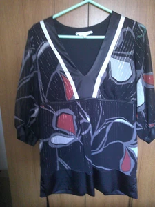 Damen 3/4 Arm Bluse Gr. 12 schwarz/orange/grau New Look - Bild 1 von 4