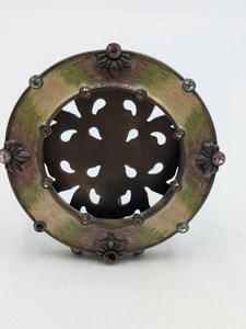 Runder Bilderrahmen Jay Strongwater Swarovski Juwel grün, braun & lila - 2 St - Bild 1 von 5