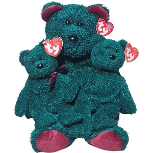 2001 Ty Beanie Babies Holiday Bear Stuffed Animals Green Plushies Lot of 3 - Picture 1 of 10