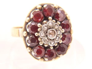 Antique 10 K Rose Gold Diamond Bohemian Garnet Double Halo Sz 6.5 Ring - Picture 1 of 23