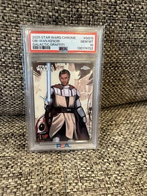 2025 TOPPS CHROME STAR WARS GALACTIC GRAFFITI #GG15 OBI-WAN KENOBI PSA 10 POP 3 - Image 1 of 3