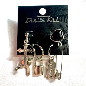 Muñecas Matar Plata Pendientes Seguridad Pin Candado Punk Pendientes Conjunto Nuevo con Etiqueta - Imagen 1 de 2