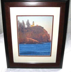 Cape Disappointment Signed Photo Lighthouse 17 x 14 Wood desk top/wall Frame - Picture 1 of 11
