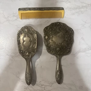 Vintage Mirror Brush Comb Vanity Set Of 3 Silverplate High QualityHeavy Vintage - Picture 1 of 16