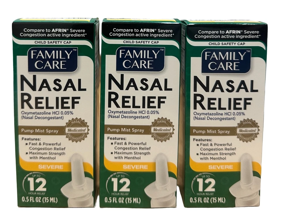 Spray de alívio nasal Family Care oximetazolina 0,05% | 0,5 oz | Pacote com 3/6/12/24 - Imagem 1 de 1