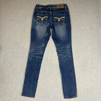 Pantalones de mezclilla ZCO estrás puntada gruesa bolsillos lavado oscuro para mujer tiro bajo talla 5 Foto 1 de 4