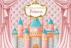 PRINCESS CASTLE PINK PERSONALISED BIRTHDAY PARTY BANNER BACKDROP DECORATION - Picture 1 of 4