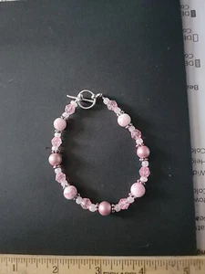 Pink And White Glass With Silver Accents Bracelet For Her Gift - Picture 1 of 7