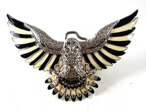 Vintage Large American Eagle Black Yellow Rhinestones Belt Buckle 103116 - Picture 1 of 3