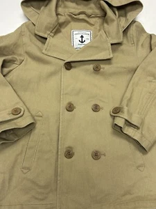 Janie & Jack Anchor Away Hooded Pea Coat Jacket 4-5 Khaki Double Breasted - Picture 1 of 16